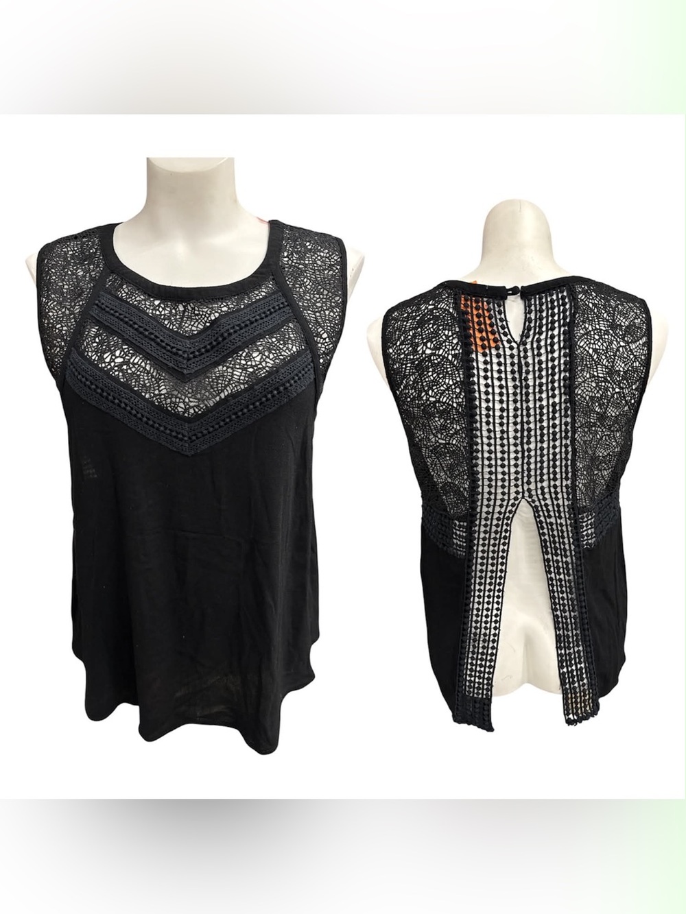 Heartloom Black Lace-Back Crochet Tank Top Size M